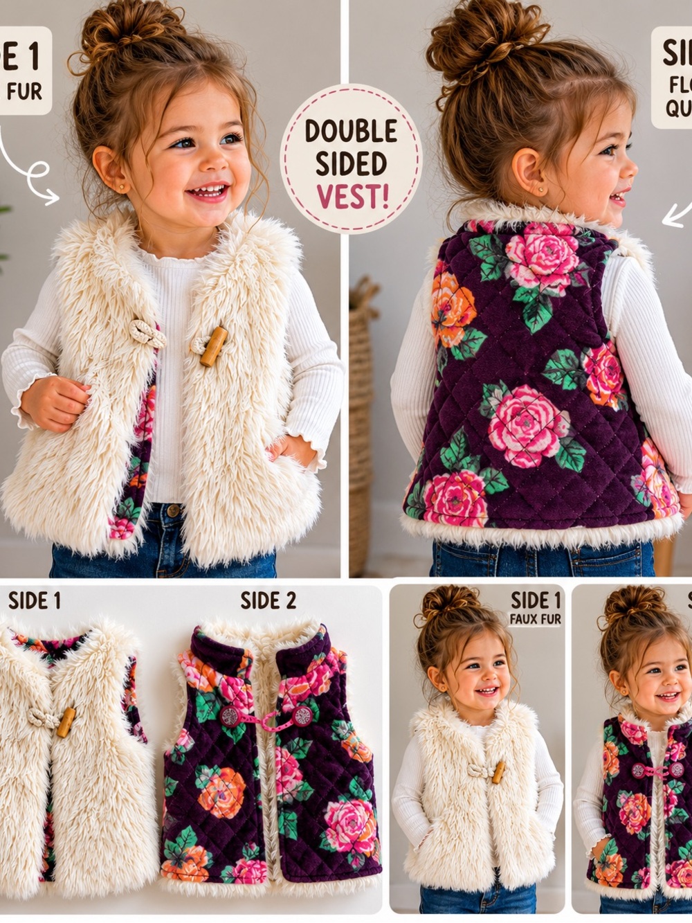 Matilda Jane Reversible Faux Fur Floral Vest 2-4T